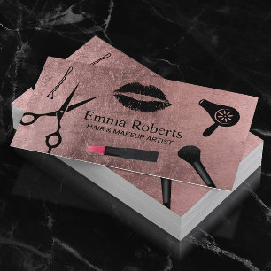 Makeup Artist Hair Stylist Salon Modern Rose Gold Business Card