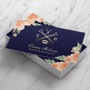Makeup Artist Hair Stylist Vintage Floral Navy Business Card