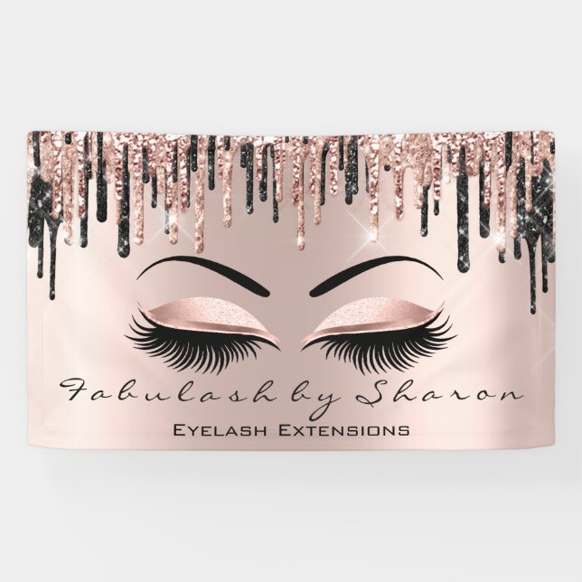 Makeup Artist Heart Lash Glitter Drip Rose Brow Banner (Horizontal)