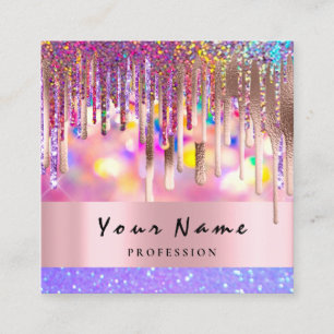 Makeup Artist Holograph Drip Nails Glitter Drips Square Business Card