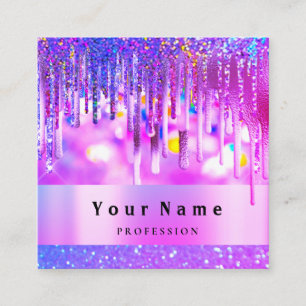 Makeup Artist Holograph Pink Nails Glitter Drips Square Business Card
