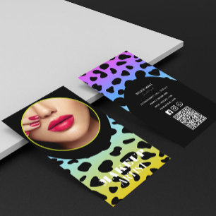 Makeup Artist Holographic Colourful QR Code Photo  Business Card