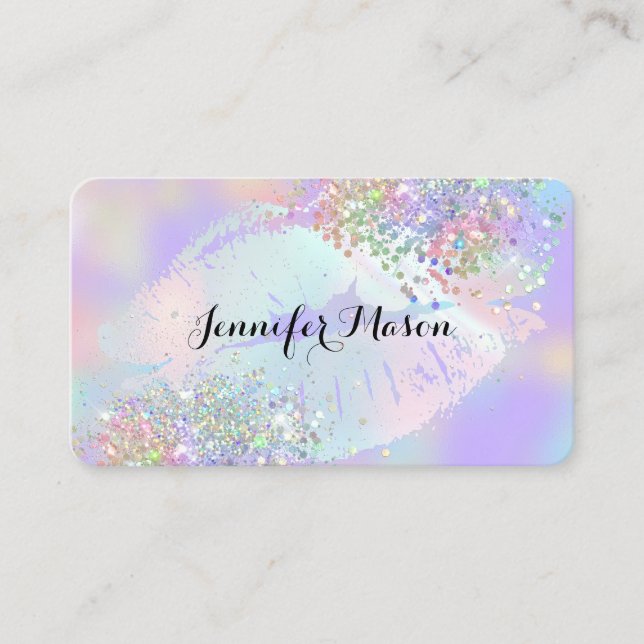 Makeup Artist Holographic Glitter Lips Purple Business Card (Front)