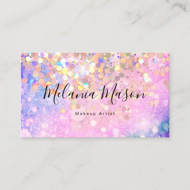 Makeup Artist Holographic Sparkly Glitter QR Code Business Card (Front)