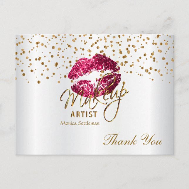 Makeup Artist  Hot Pink Lips on White Postcard (Front)