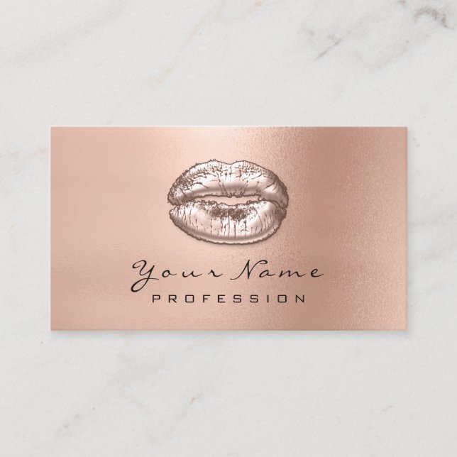 Makeup Artist Kiss Lips Skinny Rose Gold Wow Business Card (Front)
