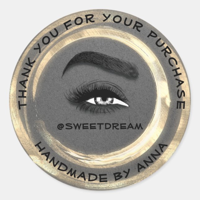 Makeup Artist Lash Cleaner Grey Golden Frame Logo  Classic Round Sticker (Front)