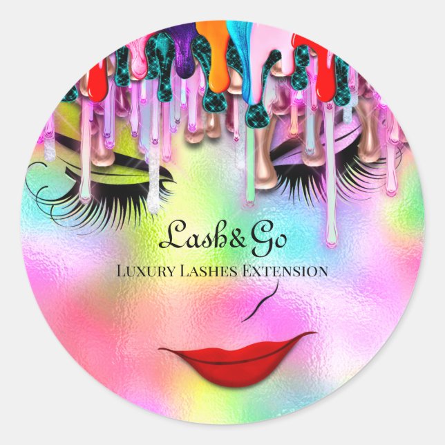 Makeup Artist Lash Extension Beauty Holograph  Classic Round Sticker (Front)