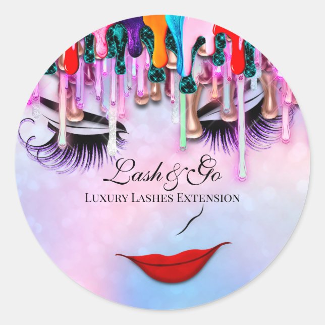 Makeup Artist Lash Extension Beauty Shop Drips Classic Round Sticker (Front)