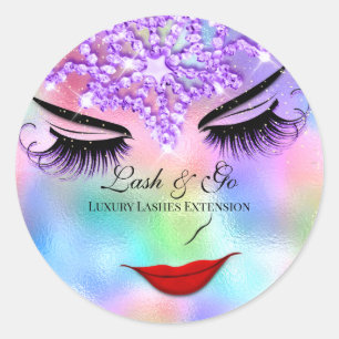 Makeup Artist Lash Extension Diamond Holograph Classic Round Sticker