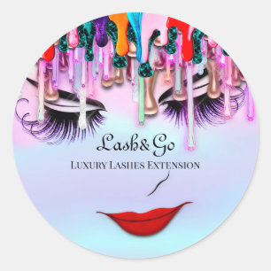 Makeup Artist Lash Extension Drips Princess Blue Classic Round Sticker