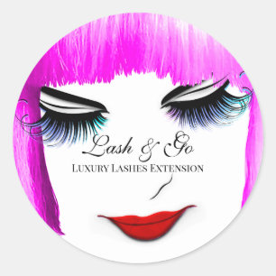 Makeup Artist Lash Extension Lips Bangs Pink Hair  Classic Round Sticker