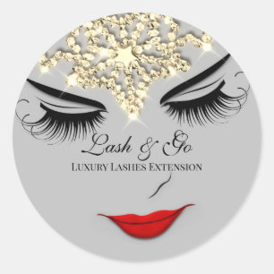 Makeup Artist Lash Extension Lips Beauty Grey Gold Classic Round Sticker