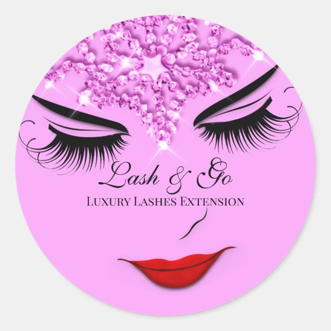 Makeup Artist Lash Extension Lips Pink Stars Classic Round Sticker (Front)