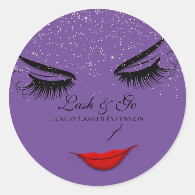 Makeup Artist Lash Extension Lips Purple Glitter  Classic Round Sticker (Front)