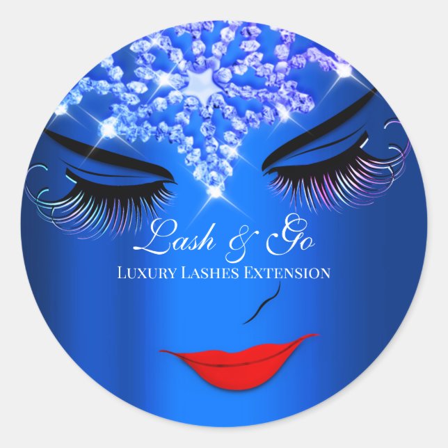 Makeup Artist Lash Extension Lips Royal Blue Classic Round Sticker (Front)