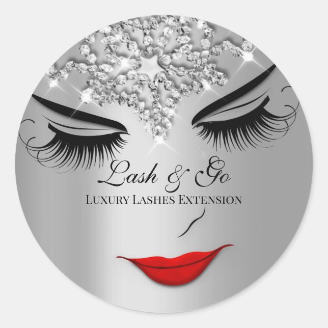Makeup Artist Lash Extension Lips Silver Grey  Classic Round Sticker (Front)