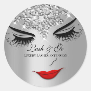 Makeup Artist Lash Extension Lips Silver Grey Classic Round Sticker
