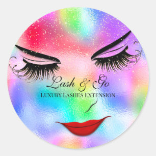 Makeup Artist Lash Extension Lips Violet Holograph Classic Round Sticker
