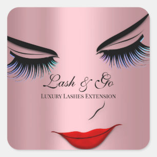 Makeup Artist Lash Extension Pink Red Lips Square Sticker