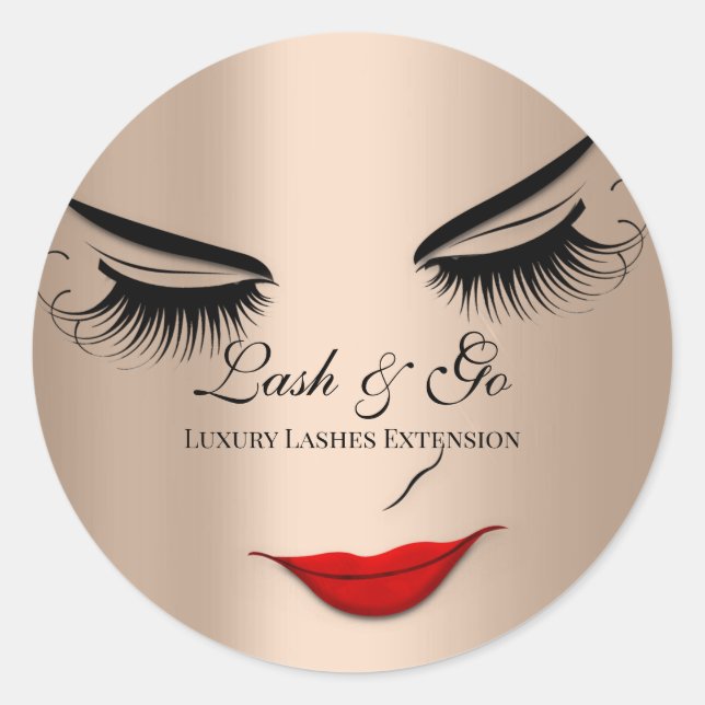 Makeup Artist Lash Extension Red Lips Girly Face Classic Round Sticker (Front)