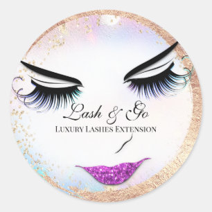 Makeup Artist Lash Extension Red Lips Holograph Classic Round Sticker