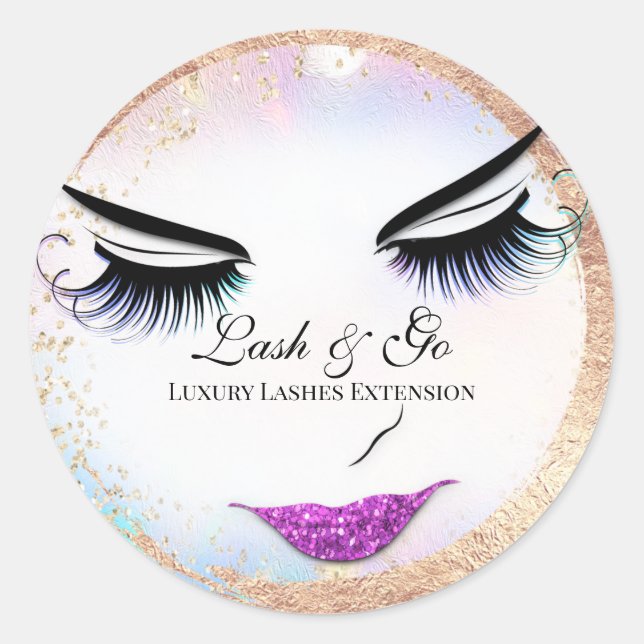 Makeup Artist Lash Extension Red Lips Holograph  Classic Round Sticker (Front)
