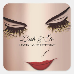 Makeup Artist Lash Extension Red Lips Rose Gold  Square Sticker