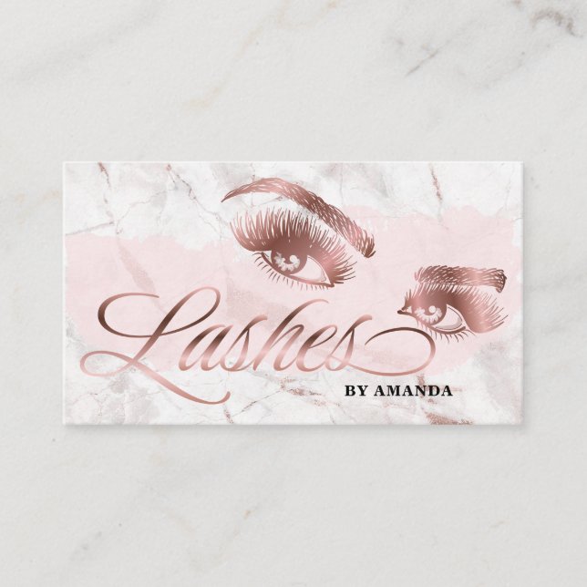 Makeup artist Lash Eyebrow Lashes Marble Rose Gold Business Card (Front)