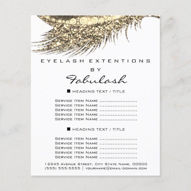 Makeup Artist Lash Gold White Flyer 1 Page Prices (Front)