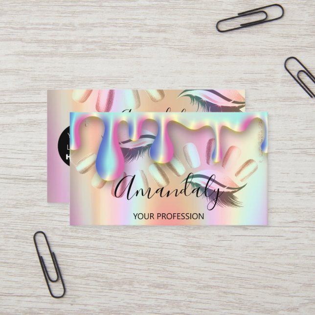 Makeup Artist Lash Nails Custom Logo Drips Business Card (Front/Back In Situ)