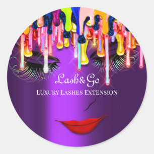 Makeup Artist Lash Product Drips Rainbow Violet Classic Round Sticker
