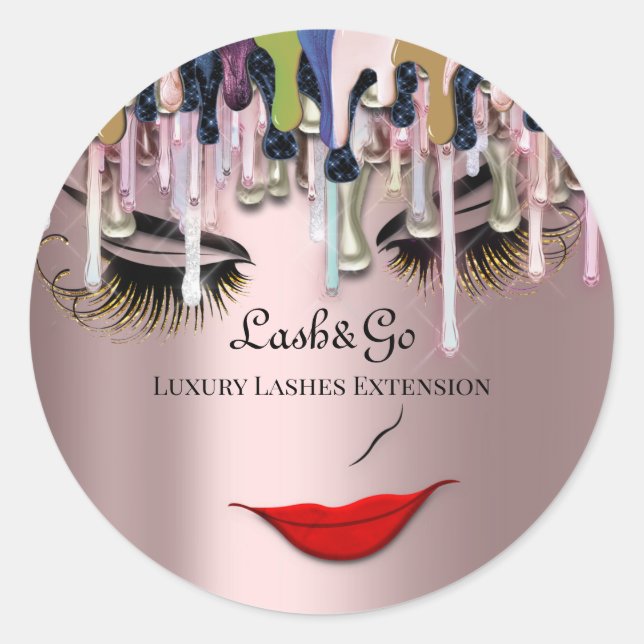 Makeup Artist Lash Product Drips Red Lips Blush Classic Round Sticker (Front)