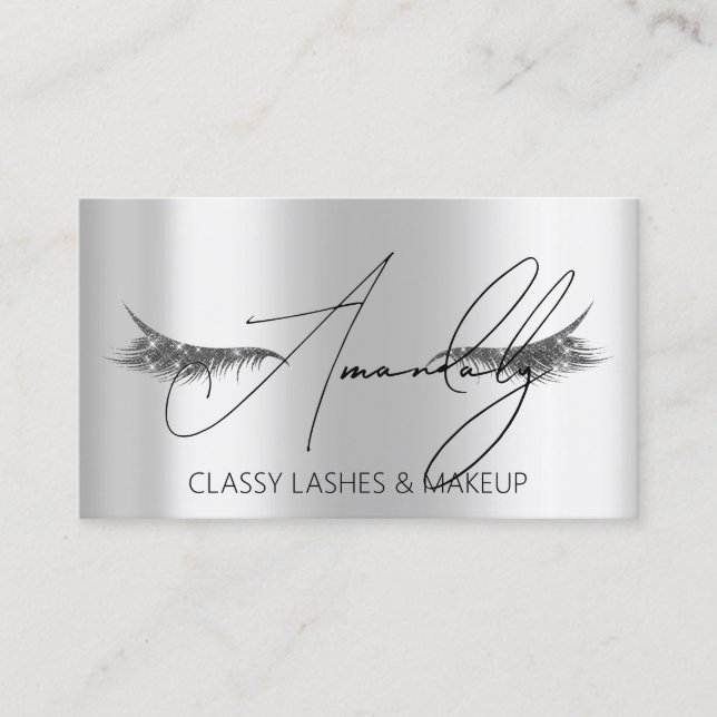 Makeup Artist Lash QR LOGO Microblade Silver Spark Business Card (Front)