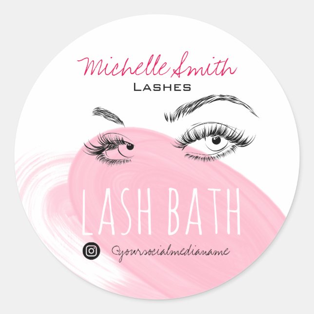 Makeup Artist Lashes Brows Black Pink Lash Bath  Classic Round Sticker (Front)