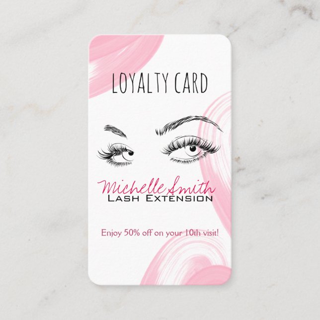 Makeup Artist Lashes Brows Pink Loyalty Card (Front)