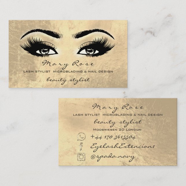 Makeup Artist Lashes Extension Gold Aesthetician Business Card (Front/Back)