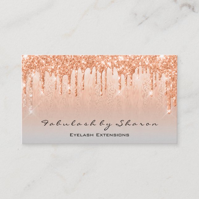 Makeup Artist Lashes Glitter Drips Coral Grey Business Card (Front)