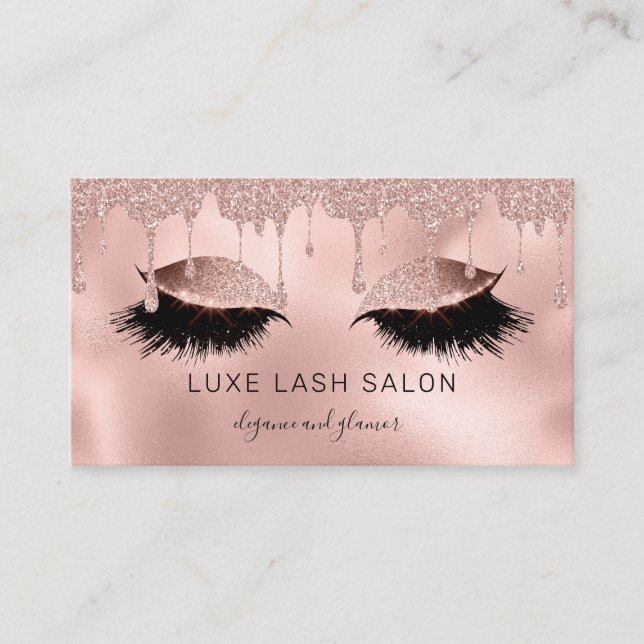 Makeup Artist Lashes Glitter Light Rose Gold Business Card (Front)