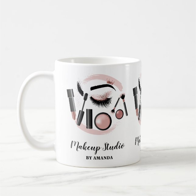 Makeup  Artist Lashes Mascara Lipstick Rose Gold Coffee Mug (Left)