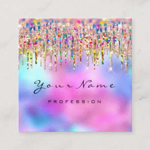 Makeup Artist Lashes Nails Holograph Unicorn Rainb Square Business Card