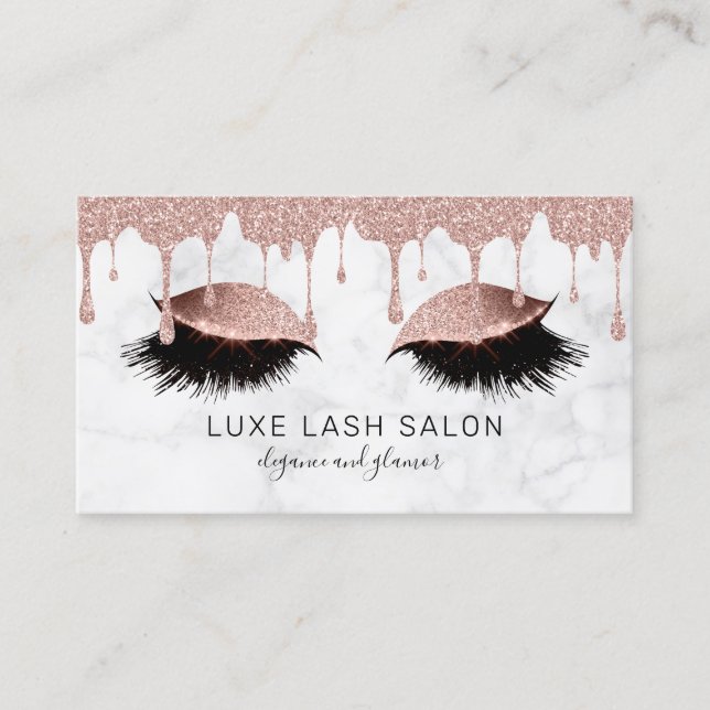 Makeup Artist Lashes Pink Glitter Rose Gold Business Card (Front)