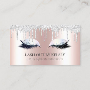 Makeup Artist Lashes Pink + Platinum Glitter Drips Business Card