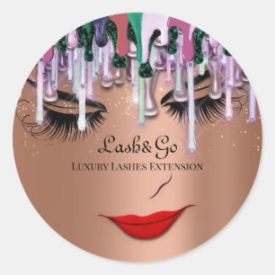 Makeup Artist Lashes Product Drip Purple Rose Gold Classic Round Sticker