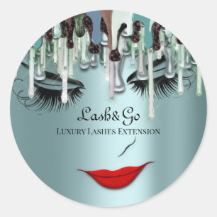 Makeup Artist Lashes Product Drips Mint Green Blue Classic Round Sticker