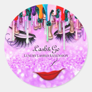 Makeup Artist Lashes Product Drips Pink Glitter Classic Round Sticker