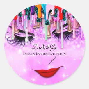 Makeup Artist Lashes Product Drips Pink GlitterLUX Classic Round Sticker