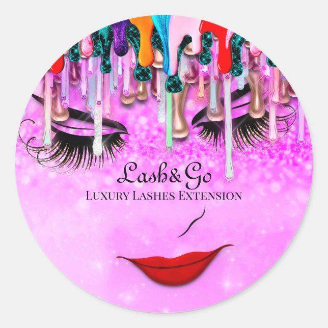 Makeup Artist Lashes Product Drips Princess Pinky Classic Round Sticker (Front)