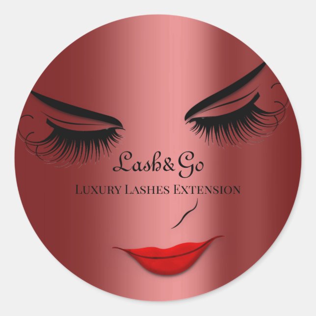 Makeup Artist Lashes Product Red Lips Burgundy Classic Round Sticker (Front)