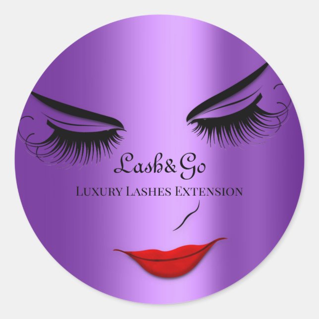 Makeup Artist Lashes Product Red Lips Purple Classic Round Sticker (Front)